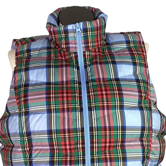 Lands End Puffer Vest Women 1X Blue Multi Plaid Down Filled Full Zip Pockets - Picture 2 of 6